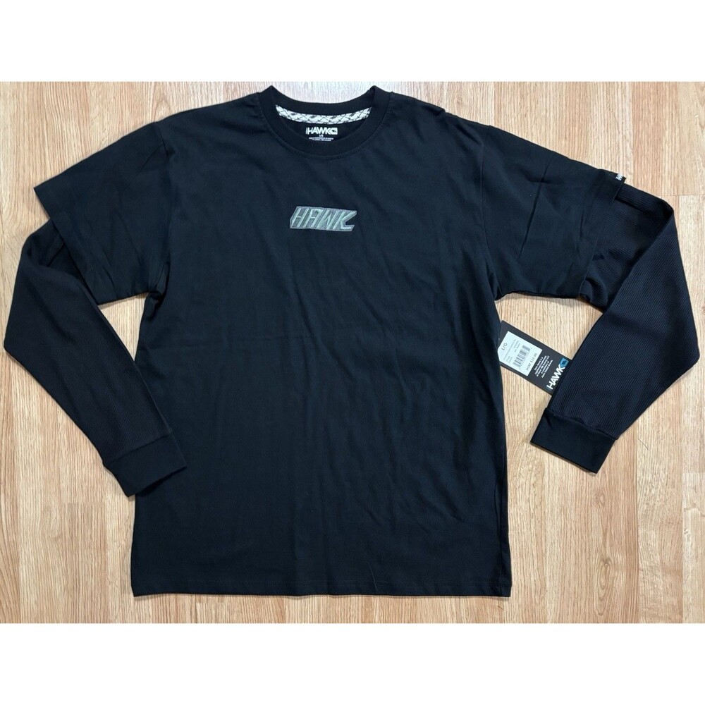 Tony Hawk  Black Drop Down Faux Layered Long Sleeve T-Shirt Mens Size Large